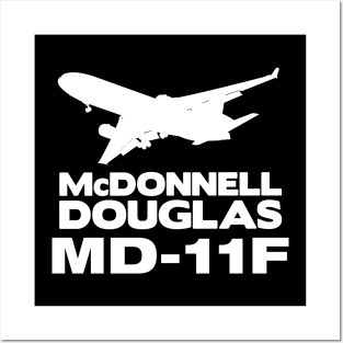 McDonnell Douglas MD-11F Silhouette Print (White) Posters and Art